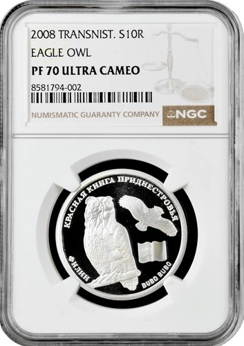 Transnistria 10 roubles 2008, NGC PF70 UC, "Red Book - Eagle-owl" Top Pop