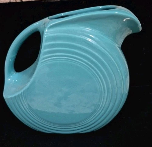 Vtg Fiesta USA Disc Jug Juice Pitcher Art Deco Style Teal Pre Owned