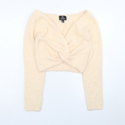 Threadbare Damen beige V-Ausschnitt Langarm Twist Front Pullover Gr. 12