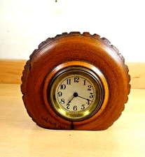 Vintage Log Slice Wind-Up TABLE CLOCK Catskill NY NOT WORKING