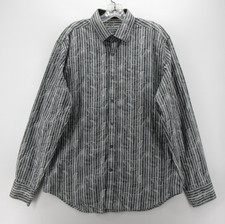Bugatchi Uomo Shirt Men Large Gray Button Up Striped Paisley Shaped Fit Cotton