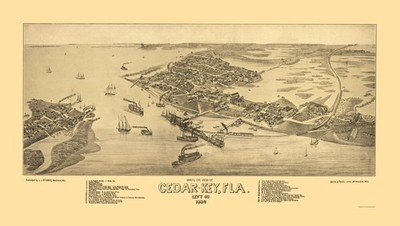 Historic Panoramic View - Cedar Key Florida - Beck 1885 - Vintage Wall Art