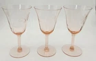 Set of 3 Pink Depression Glass Engraved Floral Wine Goblets 7 Oz