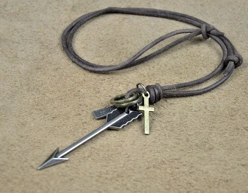 Handmade Adjustable Punk Cool Leather Cord Long Necklace Cross Pendants - Image 3 of 3