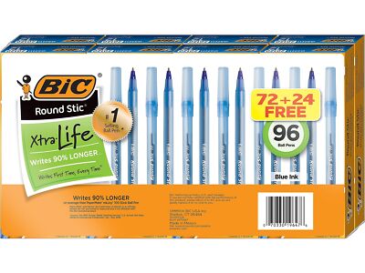 BIC Round Stic Xtra Life, Count of 96, Blue
