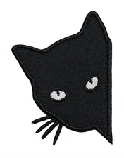 Black Cat Peeker Embroidered Applique Iron On Patch Halloween Trick or Treat