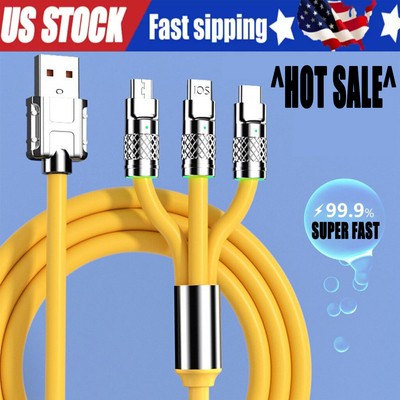 3 in 1 USB Fast Charging Cable Cell Phone Charger Cord For Type C Micro iPhone