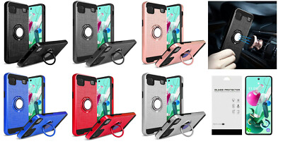 For LG K92 5G LM-K920 Metallic Brush Ring Stand Case Cover