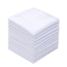 GB Men's Handkerchiefs 100 Cotton Solid White with Stripe Large Classic Hank...
