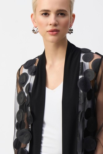 Joseph Ribkoff Black Long Line 3D Dot Mesh Jacket 251209 Size 14 RRP £299.00 - Picture 4 of 5