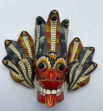 Sri Lankan Devil Mask Hand Carved Wood Wall Hanging VTG 6" high VTG