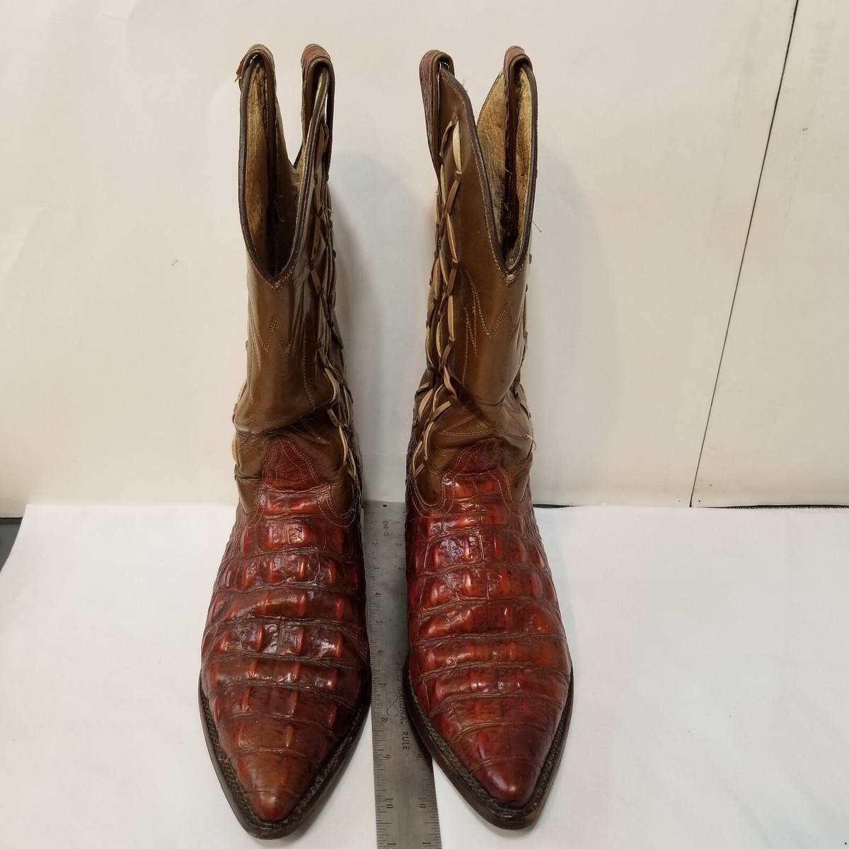 Reynaga Mens Sz 8 D Cognac Leather Embossed Alligator Cowboy Western Boots 6084r Men main image 3