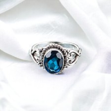 London Blue Topaz Natural Gemstone Ring for Women 925 Sterling Silver Gift