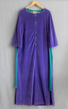 Vtg Saybury Robe Velvet Purple/Green 1/2 Zip Maxi One Pocket Size L T