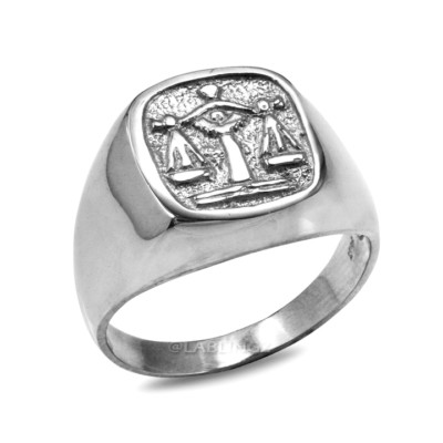 Sterling Silver Libra Mens Zodiac Sign Ring