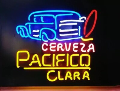 Pacifico Clara Cerveza Woodie Wagon Neon Sign Light Bar Wall Decor LA 24''x20''
