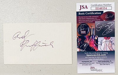 Andy Griffith Signed Autographed 3x5 Card JSA Cert Andy Griffith