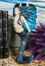Ebros Sirens Of The Sea Blue Mermaid Octopus With Tail Fin Stem Wine Goblet