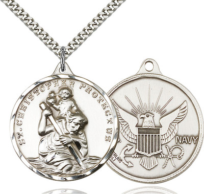 Men's 925 Sterling Silver St Christopher Navy Military Catholic Medal ...