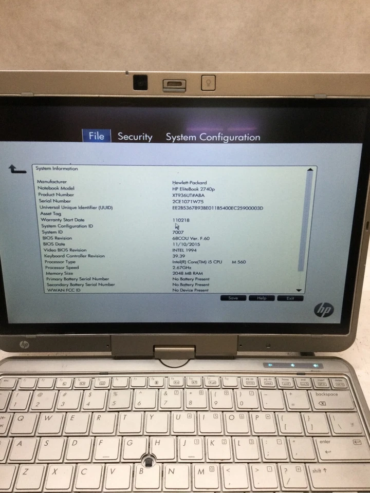 HP EliteBook 2740p 12.1" Laptop Intel i5-560M 2.67GHz 2GB RAM NO HDD/OS Parts DW - Image 2 of 4