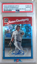 2023 Optic Jasson Dominguez /25 Retro 1990 Carolina-Blue Auto PSA 10 Yankees 1/2