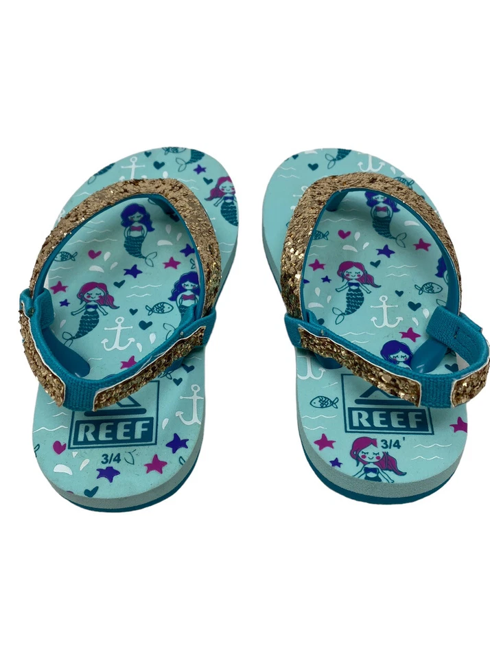 REEF Baby Girl Mermaid Slingback Flip Flops Gold Glitter Sandals 3 / 4 Toddler - Image 3 of 4