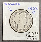 1908-O US Barber 90% Silver Half Dollar Coin