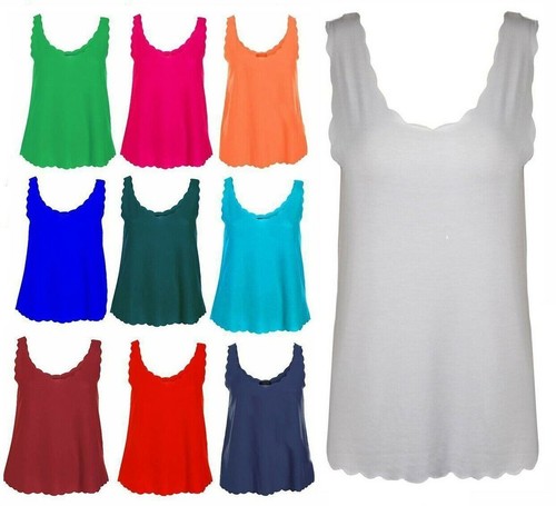 Ärmellose Trägertop Damen Jakobsmuschelkante Jersey Trägertops UK 12–26
