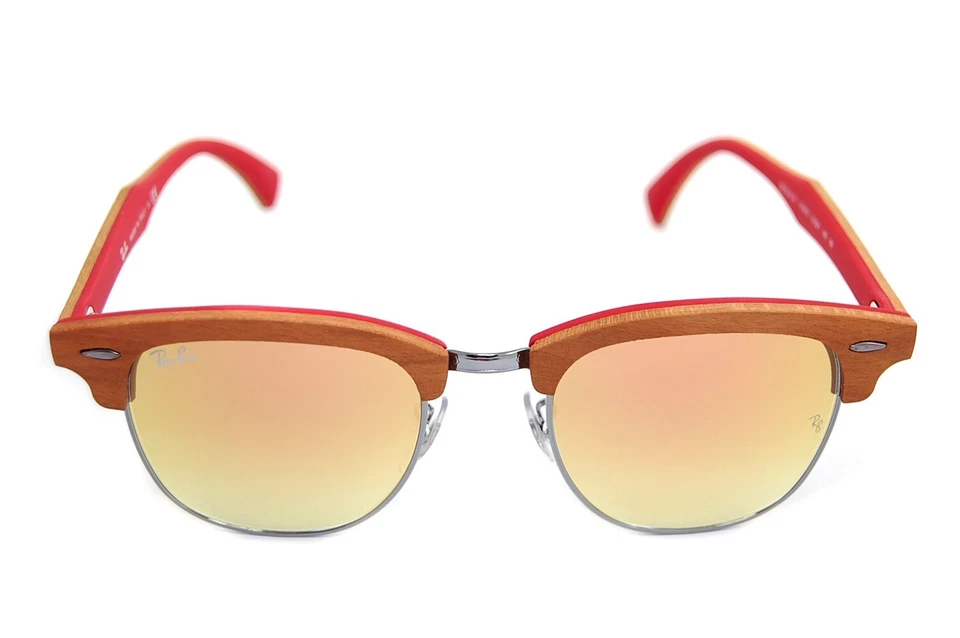 Очки солнцезащитные RayBan CLUBMASTER WOOD 3016M 12197O 51 мм коричневые оранжевые красные розовые зеркальные - Изображение 2 из 4