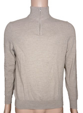Christian Lacroix Sweater Men's M Beige 100 Extra Fine Merino Wool 1/4 Zip T17