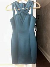 Guess Ladies Junior Dark Green Size 0, Scuba Fabric Criss Cross Fitted Dress