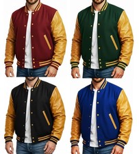 Mens Varsity Jackets Wool and Leather Sleeves Vintage Baseball Letterman Jackets