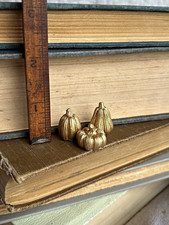 Tiny Set of 3 Miniature Resin Gold Pumpkin Fall Figurines Mini