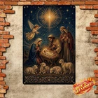 Vintage Nativity Scene Tin Sign Religious Christmas Home Decor Plaque