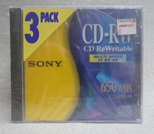 Sony CD-RW650 ReWritable CDs 650 MB 3 Pack NOS
