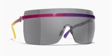 CHANEL Metal Graphic Lines Shield Sunglasses 71586 Purple Pink w/ Case