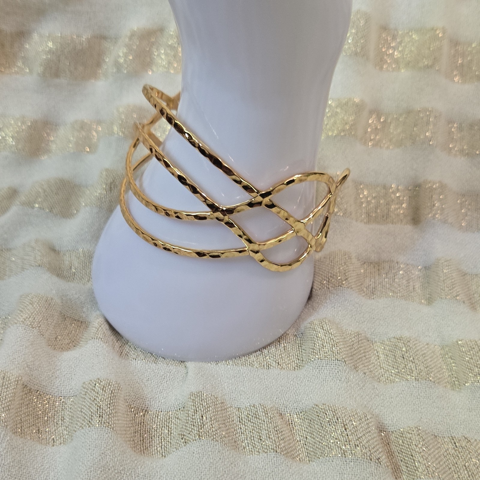 Gold Tone Wire Multi-Row Open Cuff Bracelet Metal