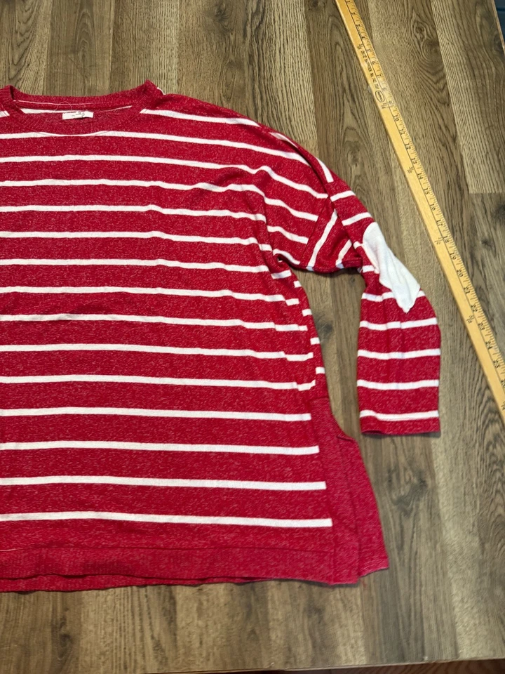Camisa Maurices, Para Mujer Talla 1X, Blanco Rojo, Rayas, Camisa Manga Larga Foto 4 de 4