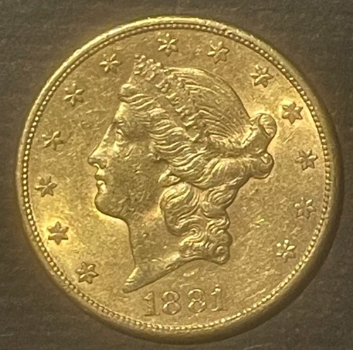 1881-S $20 GOLD LIBERTY DOUBLE EAGLE Classic Coin Almost Uncirculated : 10508
