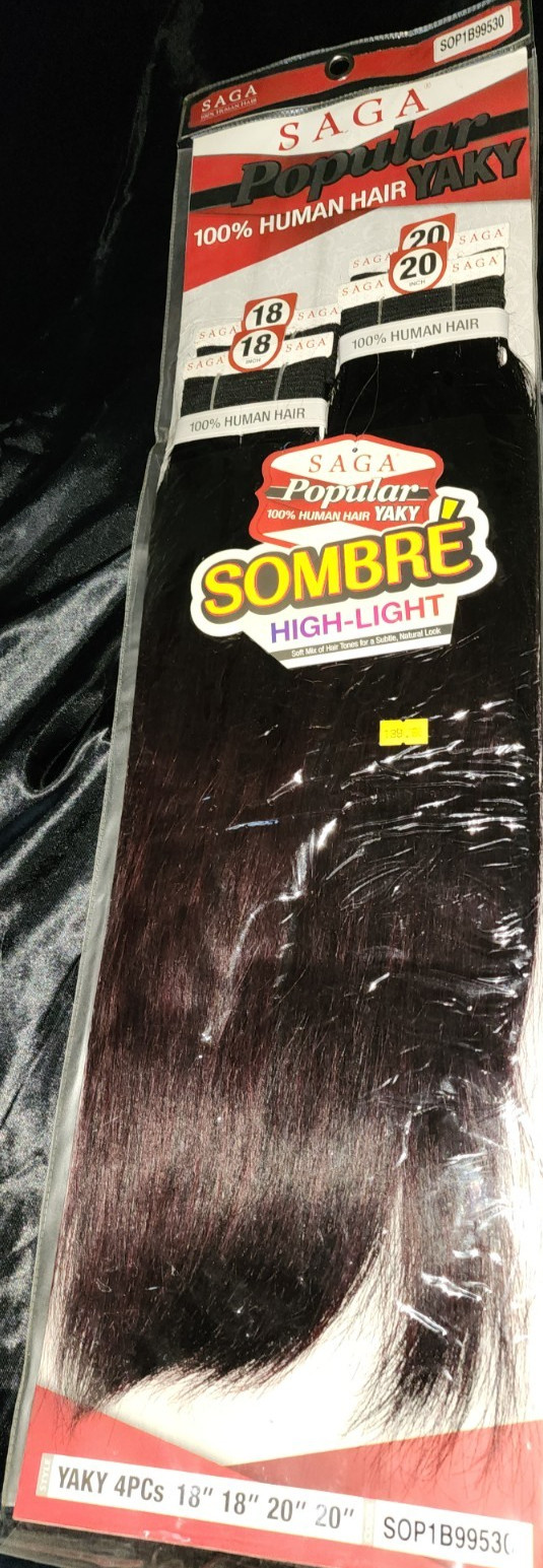 Saga Popular 100% Human Hair Yaki Bundle 4PCS 18" 18" 20" 20" Multiple Colors