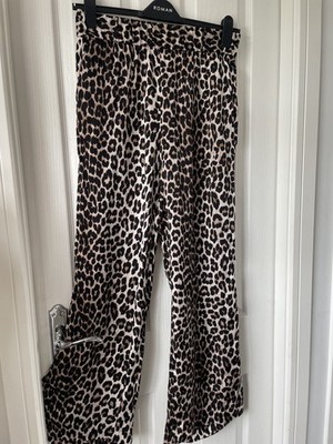 H&M Leopard Print Silky Wide Leg Trousers Size M BNWT UK