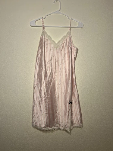 Y2Ks Victoria Secret Pink/White Striped Lingerie Slip, Cute Slip, Size Large