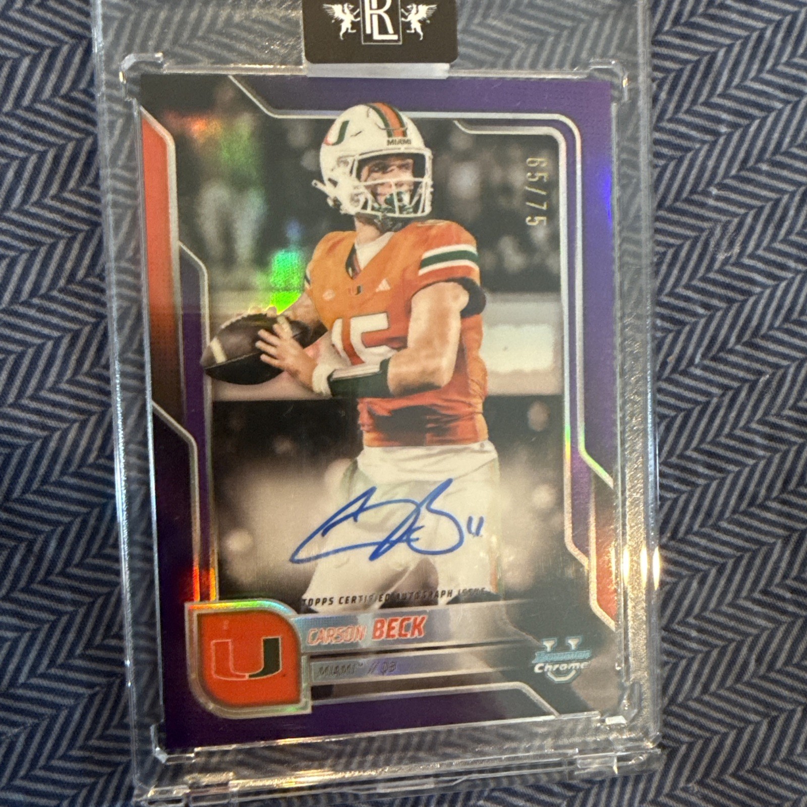 2025 Bowman Chrome U Carson Beck Auto Refractor #65/75 Miami Hurricane RC