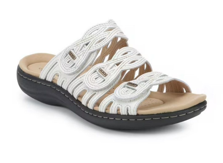 NEW Clarks Laurieann Ruby White Leather Comfort Slide Sandals Women's 7M