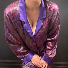 Vintage Victorias Secret Gold Label Paisley Satin Sleep Shirt Purple Maximalist