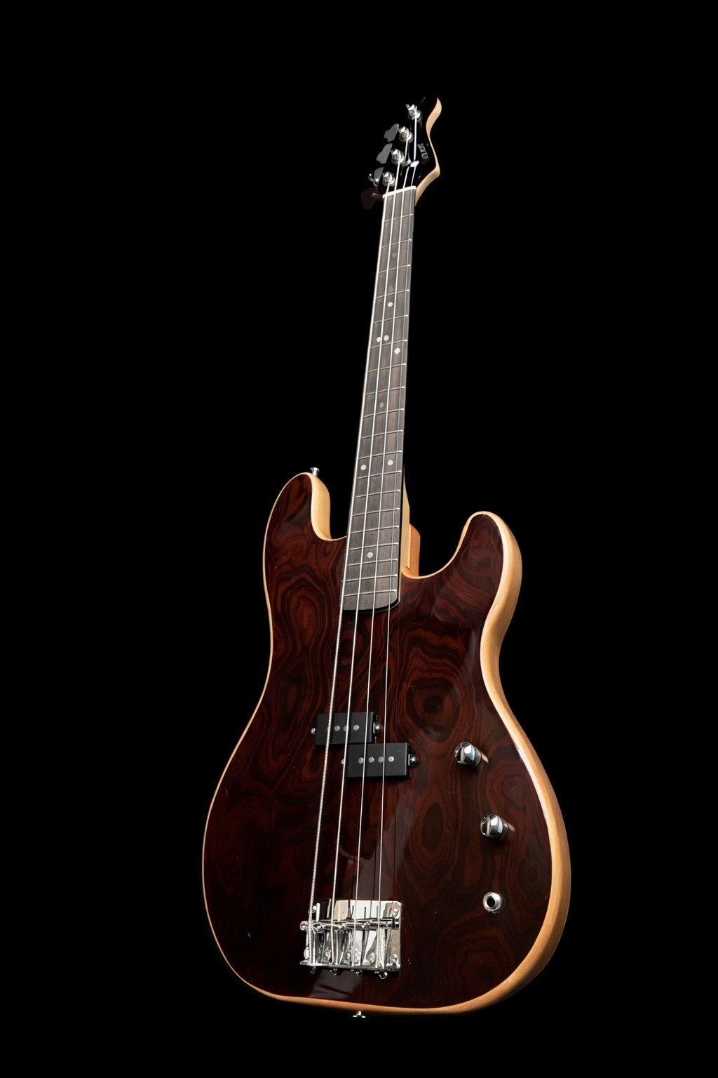 NEW EXOTIC CURLY BURL 4 STRING P ELECTRIC BASS GUITAR & GIG BAG