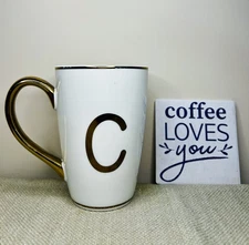 MODERN EXPRESSIONS Letter C Mug White with Gold lettering Coffee/Tea Mug 
