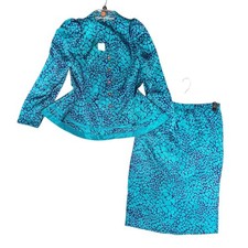 80's Vintage Skirt Suit with Peplum Jacket size M 40's Inspired