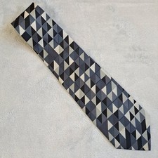 Mulberry Necktie Mens 100 Silk Silver Gray Black Geometric USA Hand Made
