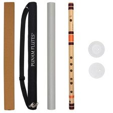 Punam Flutes C Natural Medium Bamboo Bansuri Flute 19.5 inches With Cover